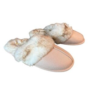 Jessica Simpson Micro-Suede Scuff Indoor‎ Outdoor Pink and Tan Slippers